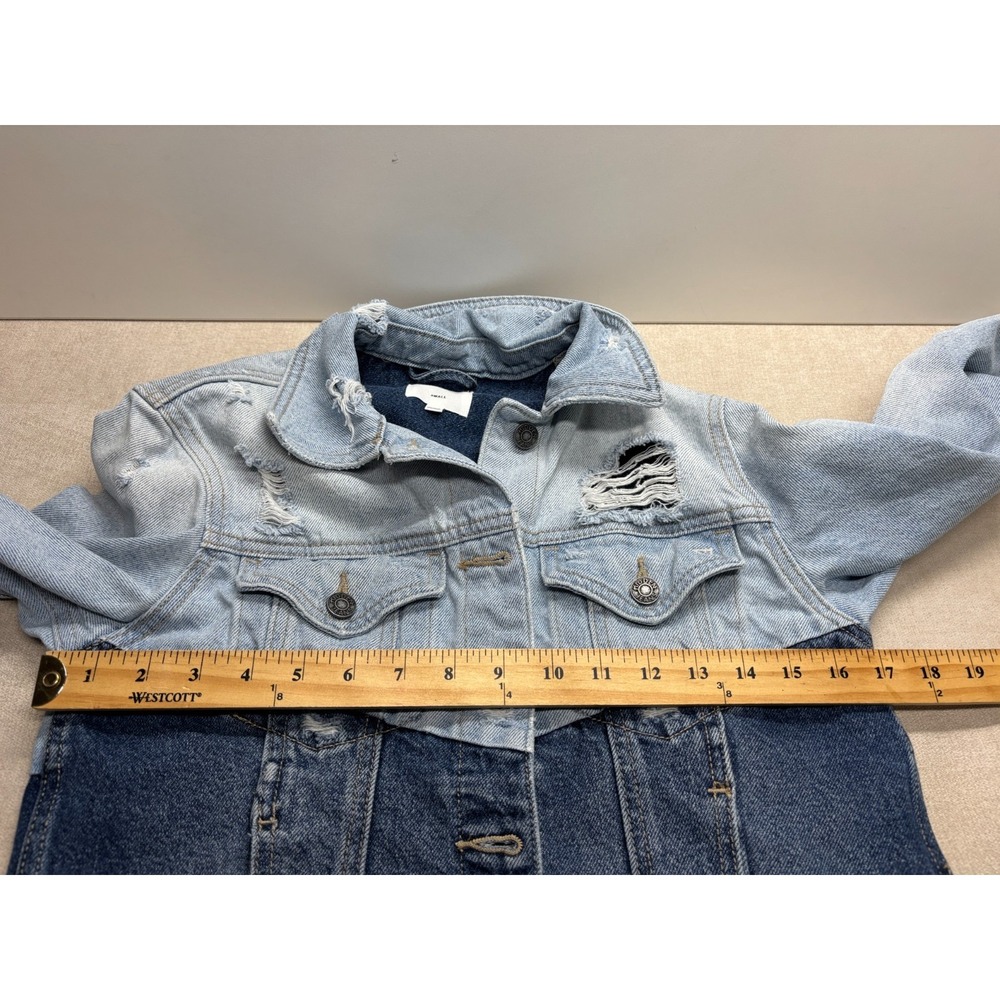 Hidden Denim Jacket Women S Distressed Two Tone Cropped Colorblock Y2K - Picture 7 of 9